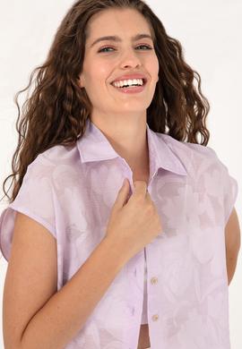 Kadın Lila Kısa Kollu Gömlek - 50299656021