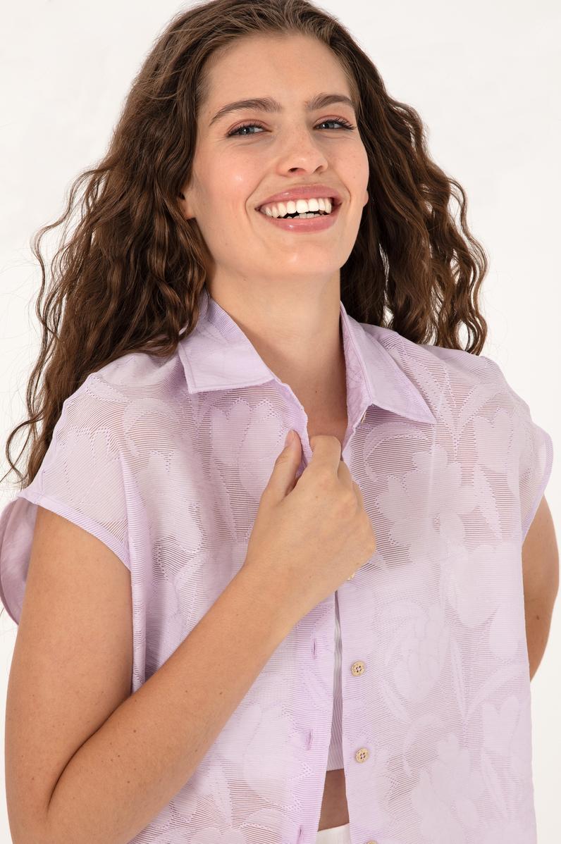 Kadın Lila Kısa Kollu Gömlek