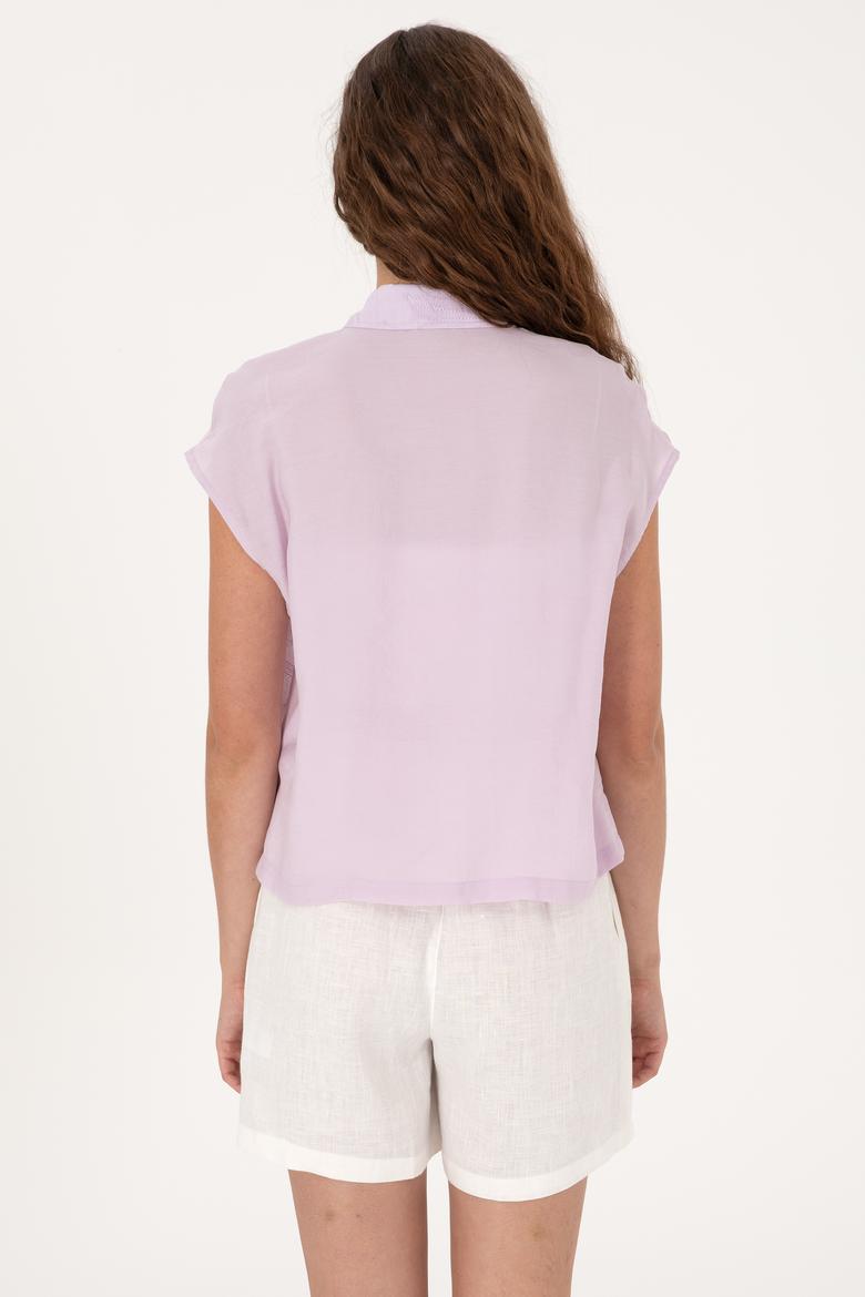 Kadın Lila Kısa Kollu Gömlek - 50299656021