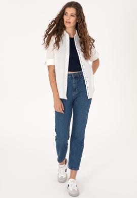 Kadın Beyaz Uzun Kollu Gömlek - 50299693006