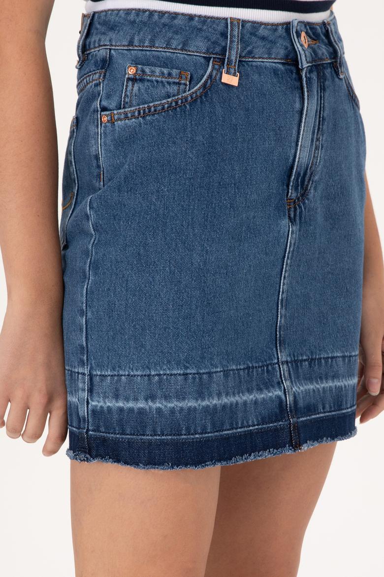 Kadın Mavi Mini Boy Jean Etek - 50300136015