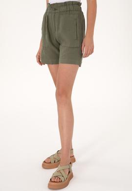 Kadın Koyu Haki Dokuma Şort - 50300655029