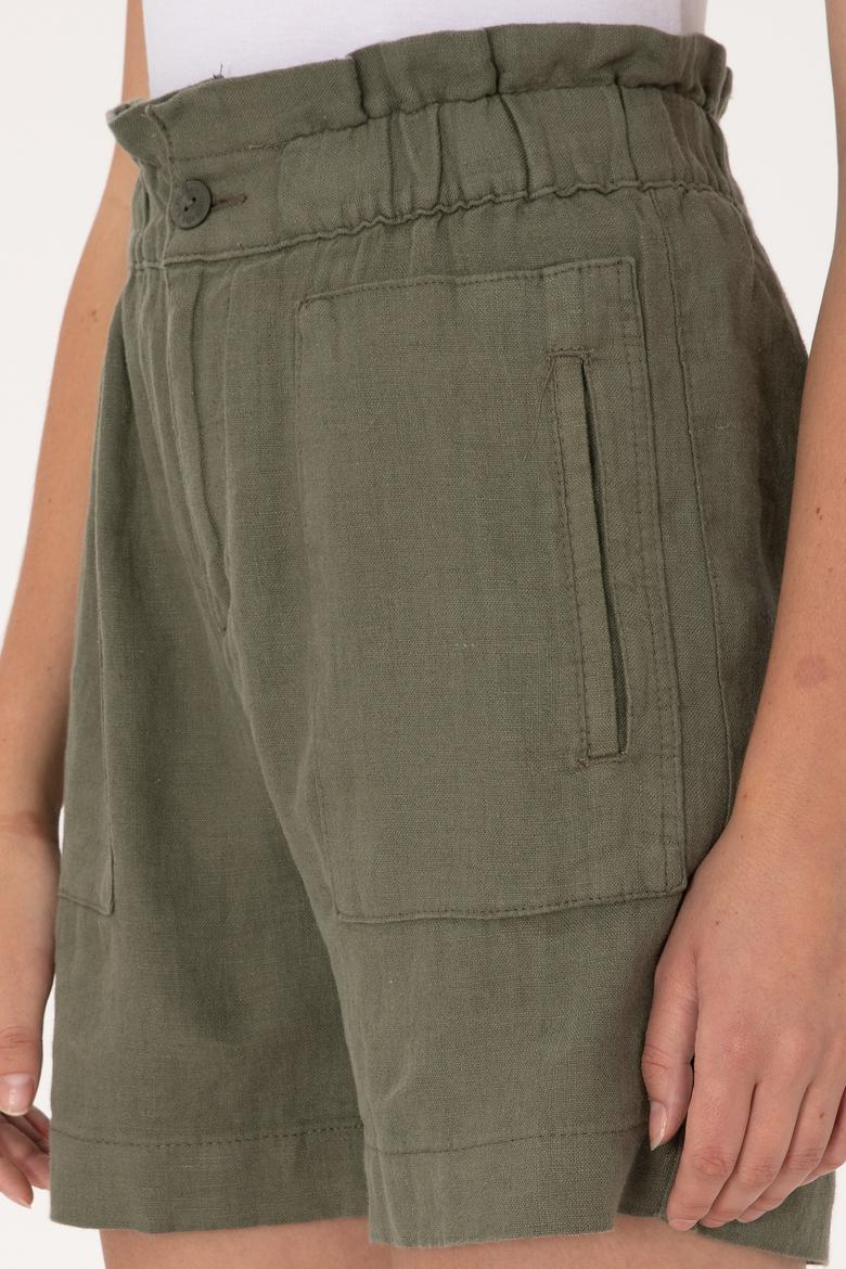Kadın Koyu Haki Dokuma Şort - 50300655029