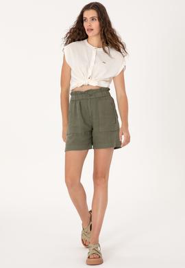 Kadın Koyu Haki Dokuma Şort - 50300655029