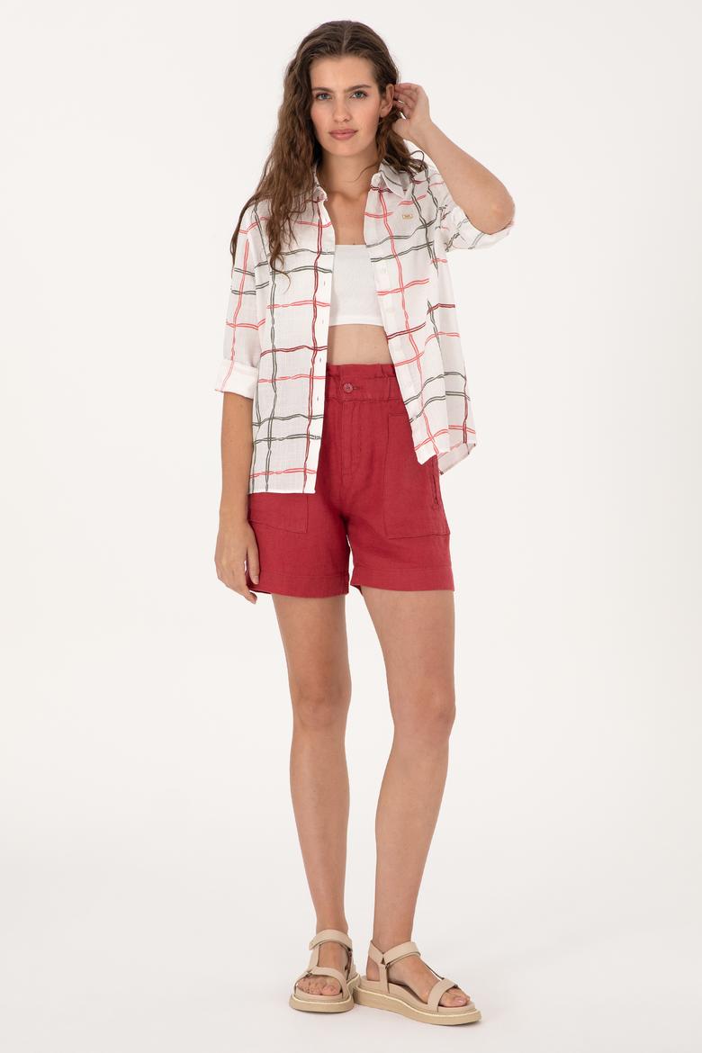 Kadın Vişne Dokuma Şort - 50300655038