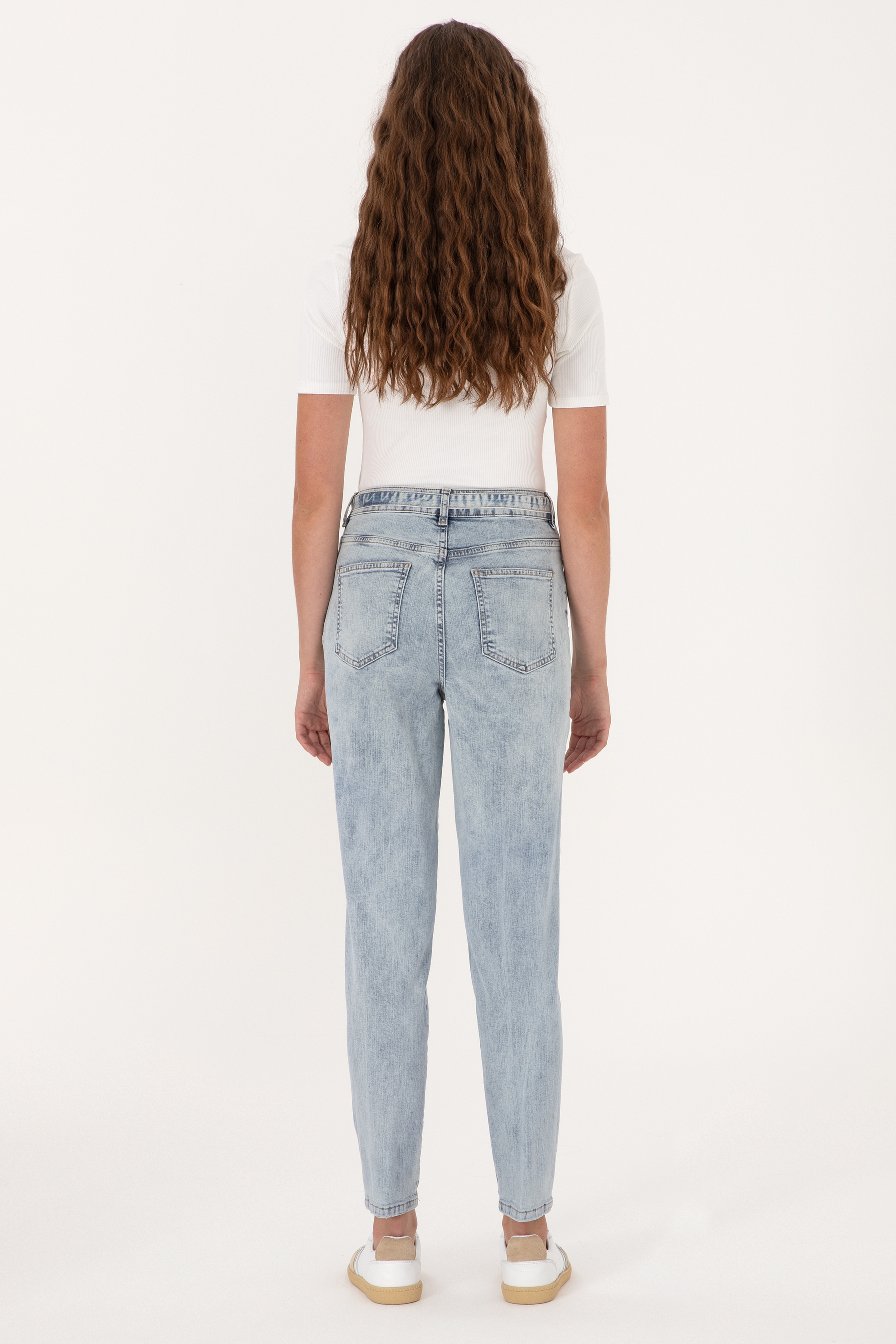 Kadın Açık Mavi Mom Hıgh Waist Fit Jean Pantolon