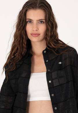 Kadın Siyah Uzun Kollu Gömlek - 50299665028