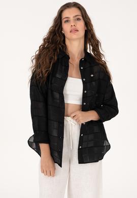 Kadın Siyah Uzun Kollu Gömlek - 50299665028