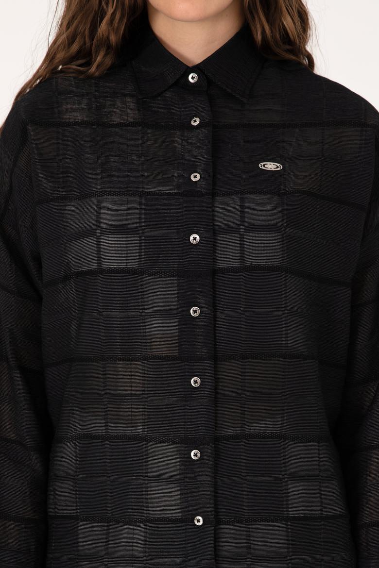 Kadın Siyah Uzun Kollu Gömlek - 50299665028