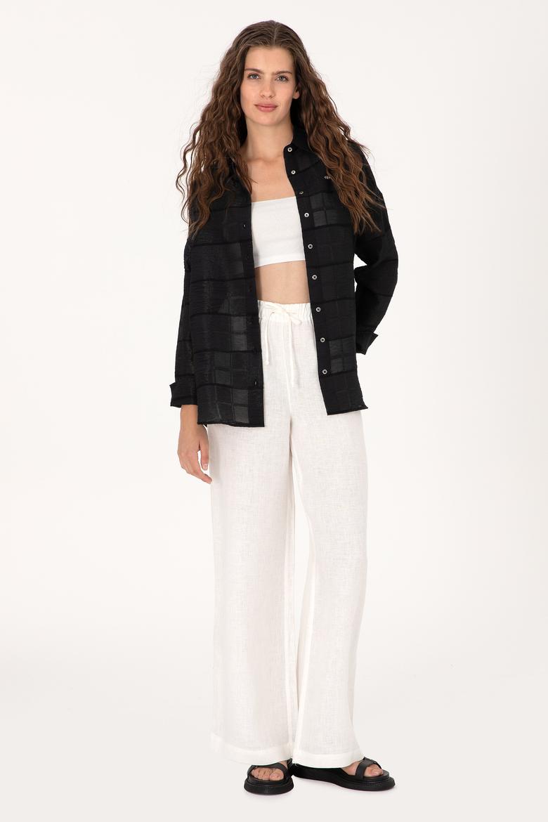 Kadın Siyah Uzun Kollu Gömlek - 50299665028