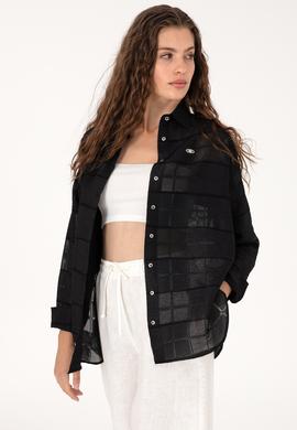 Kadın Siyah Uzun Kollu Gömlek - 50299665028