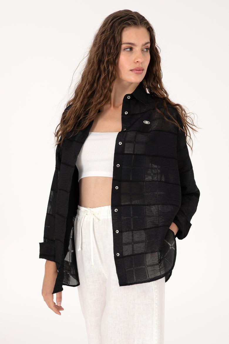 Kadın Siyah Uzun Kollu Gömlek - 50299665028