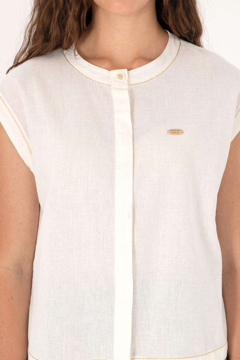 Kadın Krem Kısa Kollu Gömlek - 50299436006