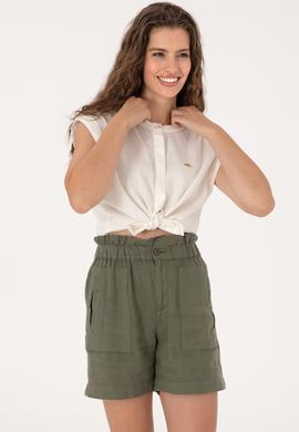 Kadın Krem Kısa Kollu Gömlek - 50299436006