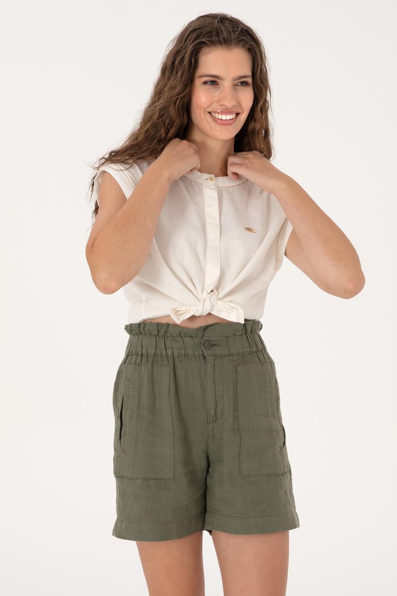 Kadın Krem Kısa Kollu Gömlek - 50299436006