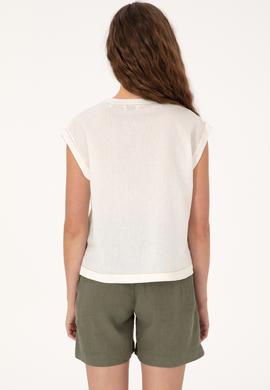 Kadın Krem Kısa Kollu Gömlek - 50299436006