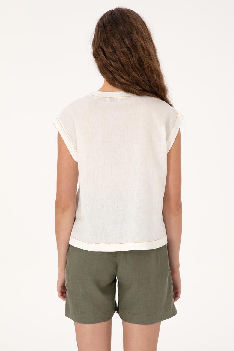 Kadın Krem Kısa Kollu Gömlek - 50299436006