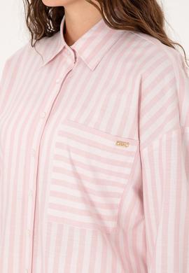 Kadın Açık Pembe Çizgili Uzun Kollu Gömlek - 50299426005