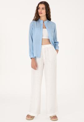 Kadın Açık Mavi Çizgili Uzun Kollu Gömlek - 50299541007