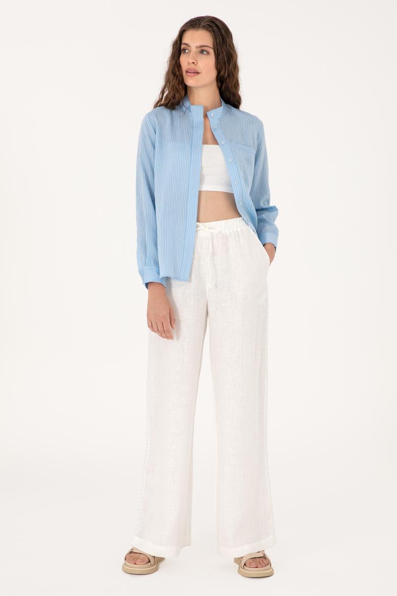 Kadın Açık Mavi Çizgili Uzun Kollu Gömlek - 50299541007