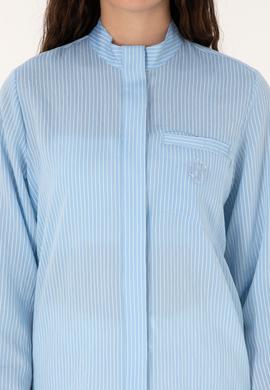 Kadın Açık Mavi Çizgili Uzun Kollu Gömlek - 50299541007