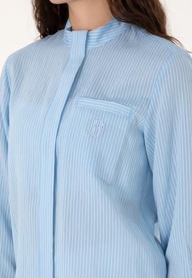 Kadın Açık Mavi Çizgili Uzun Kollu Gömlek - 50299541007
