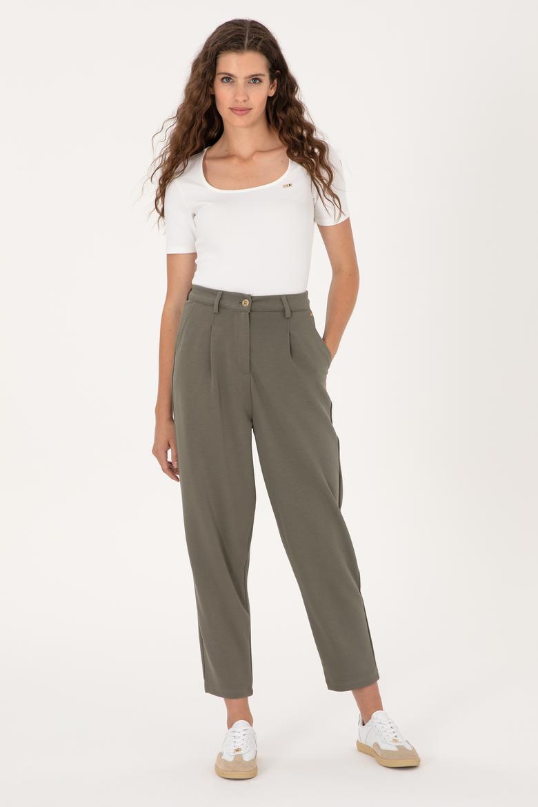 Kadın Koyu Haki Örme Pantolon
