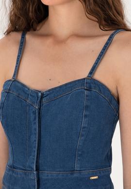 Kadın Mavi Midi Boy Yırtmaçlı Jean Elbise - 50305565004