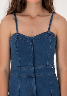 Kadın Mavi Midi Boy Yırtmaçlı Jean Elbise - 50305565004