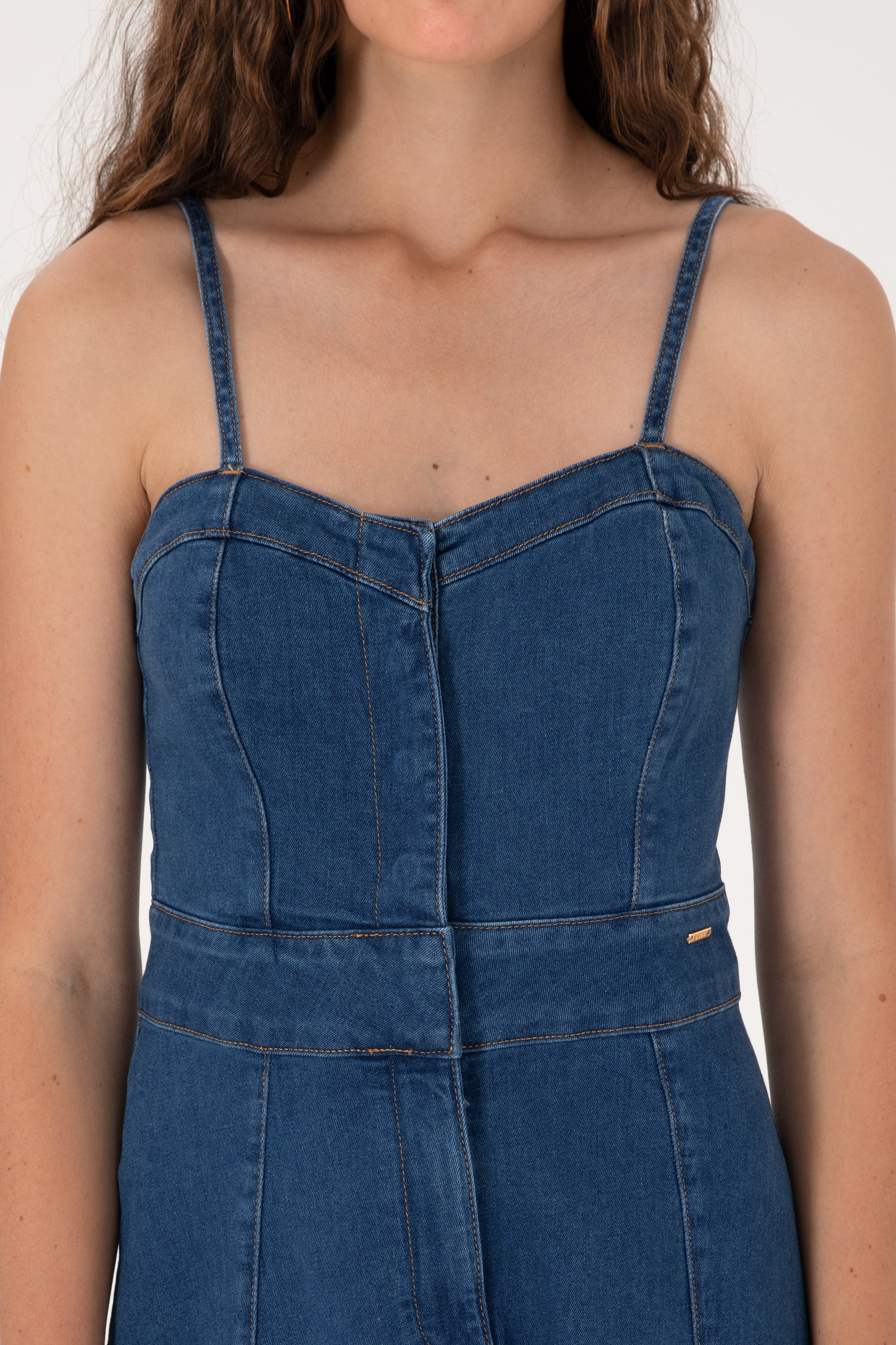 Kadın Mavi Midi Boy Yırtmaçlı Jean Elbise