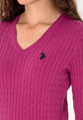 Kadın Pembe V Yaka Basic Kazak - 50313625060