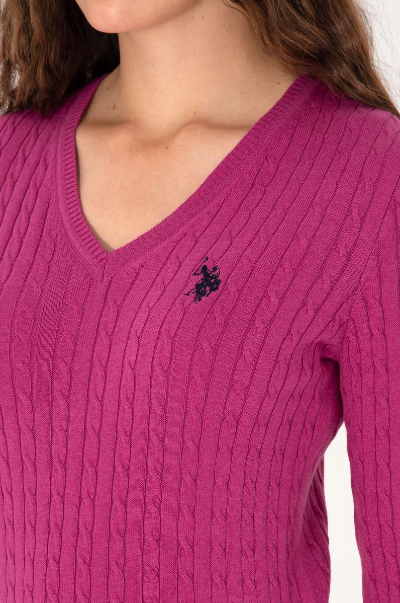 Kadın Pembe V Yaka Basic Kazak