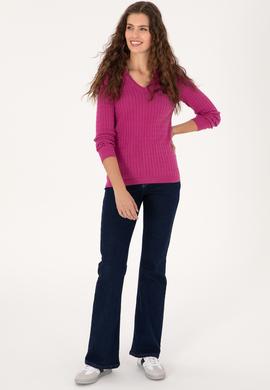 Kadın Pembe V Yaka Basic Kazak - 50313625060