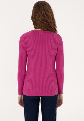 Kadın Pembe V Yaka Basic Kazak - 50313625060