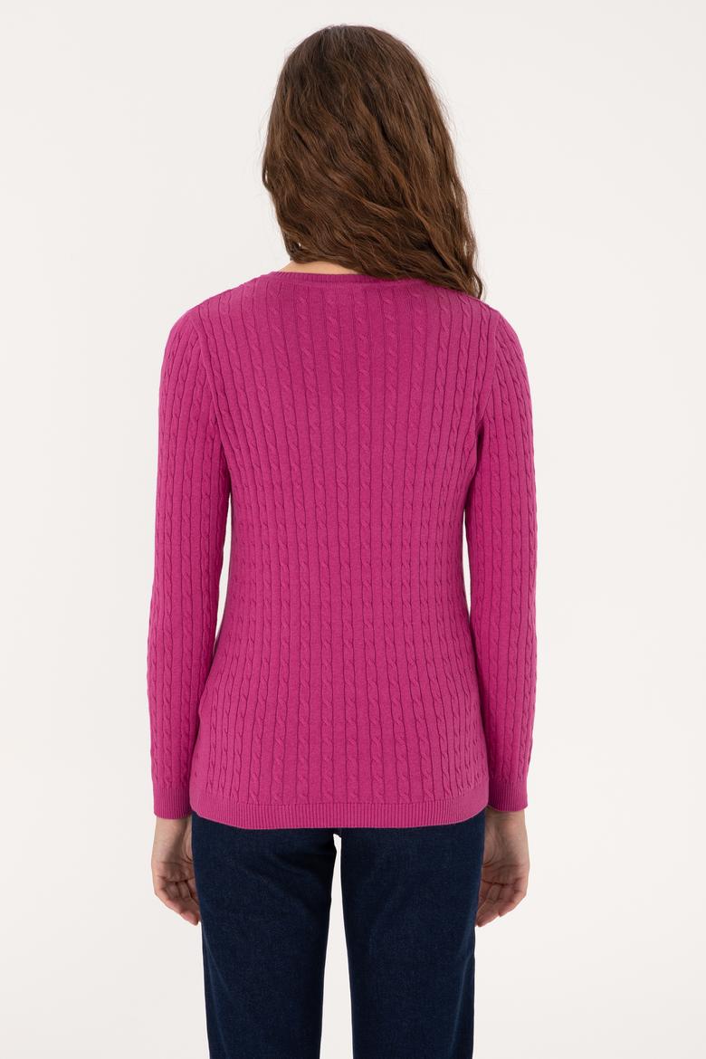 Kadın Pembe V Yaka Basic Kazak - 50313625060