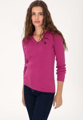Kadın Pembe V Yaka Basic Kazak - 50313625060