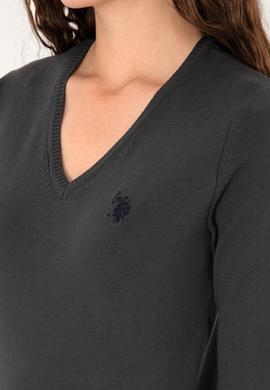 Kadın Antrasit V Yaka Basic Kazak - 50313590032