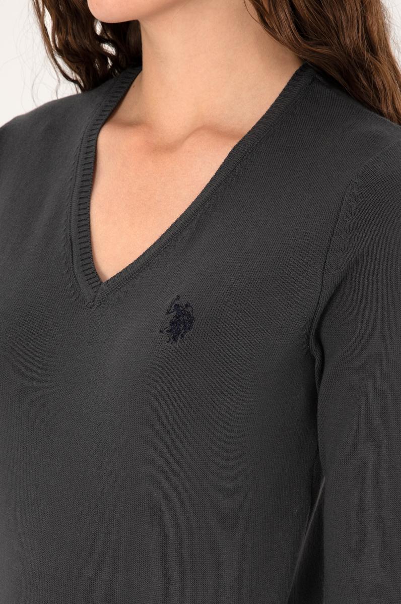 Kadın Antrasit V Yaka Basic Kazak