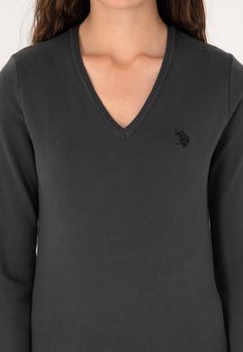 Kadın Antrasit V Yaka Basic Kazak - 50313590032