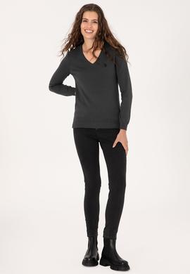 Kadın Antrasit V Yaka Basic Kazak - 50313590032