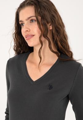 Kadın Antrasit V Yaka Basic Kazak - 50313590032