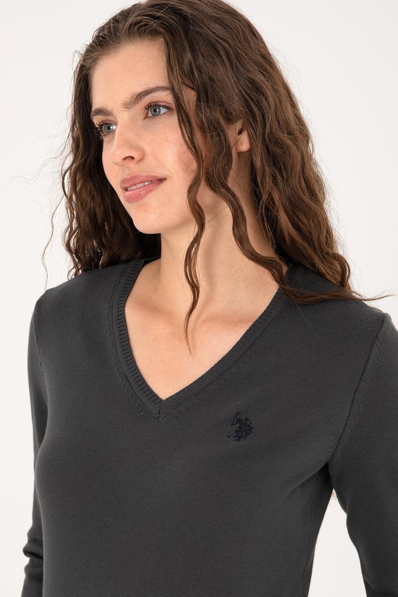 Kadın Antrasit V Yaka Basic Kazak - 50313590032