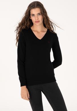 Kadın Siyah V Yaka Basic Kazak - 50313590004