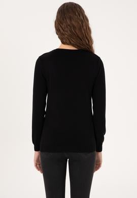 Kadın Siyah V Yaka Basic Kazak - 50313590004