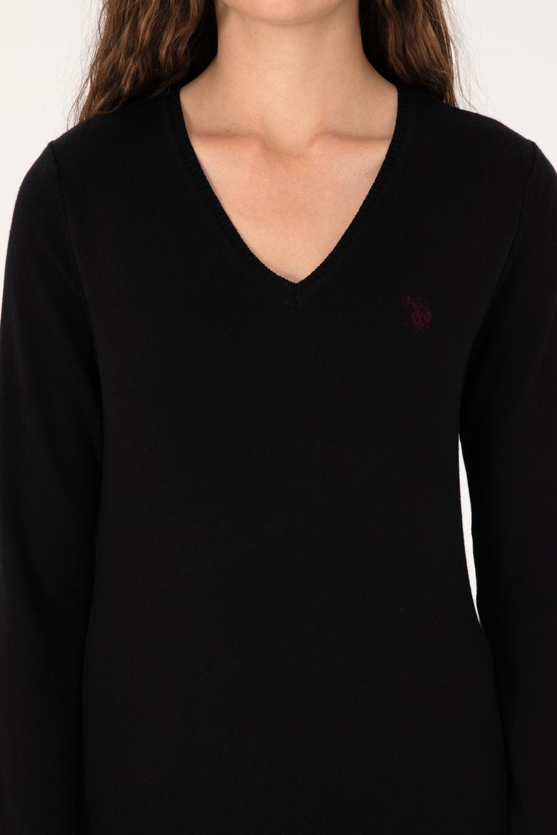 Kadın Siyah V Yaka Basic Kazak - 50313590004