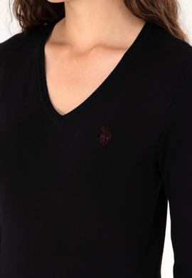 Kadın Siyah V Yaka Basic Kazak - 50313590004