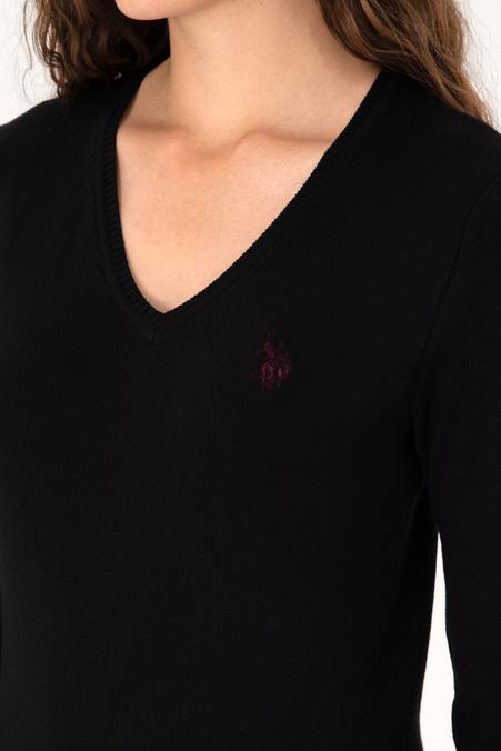 Kadın Siyah V Yaka Basic Kazak