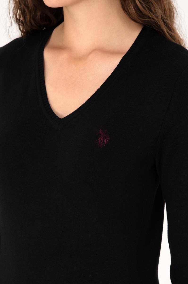 Kadın Siyah V Yaka Basic Kazak