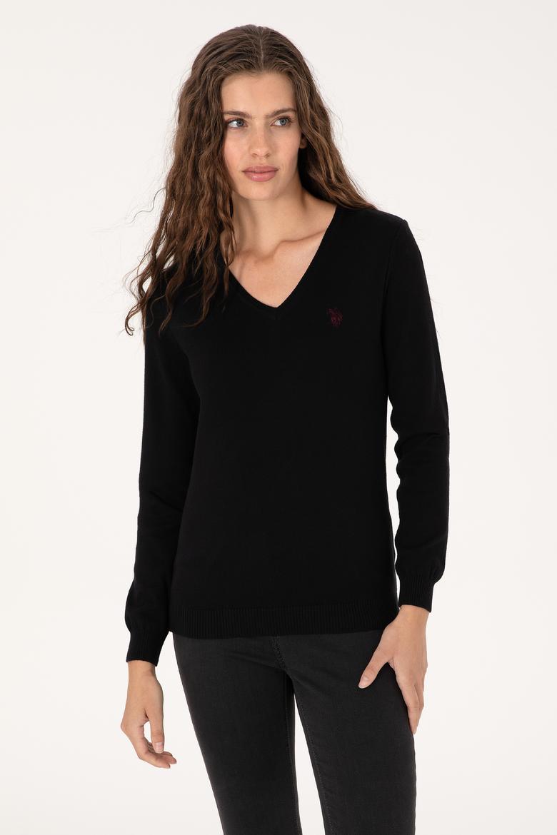 Kadın Siyah V Yaka Basic Kazak - 50313590004