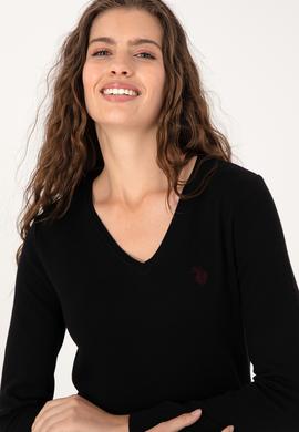 Kadın Siyah V Yaka Basic Kazak - 50313590004